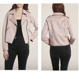 MEMBERS ONLY • Women’s Pink Suede Motto Zipper Biker Jacket L NWOT